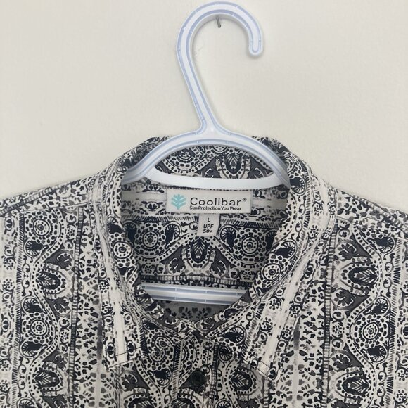 Coolibar UPF women’s Dress Button Up Geometric Black White Size L - Picture 2 of 8